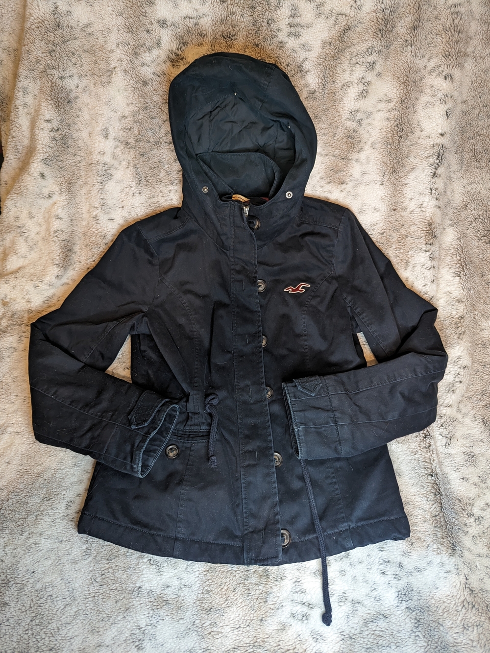 Vintage Hollister Black Plaid Flannel Lined Hooded Utility Jacket Parka Size M